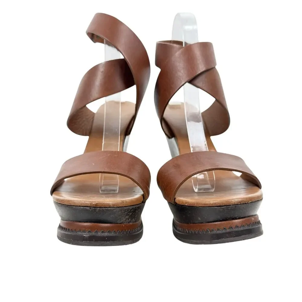 Diane Von Furstenberg Omni Ankle Wrap Platform Wedge Sandals Brown Size 9.5